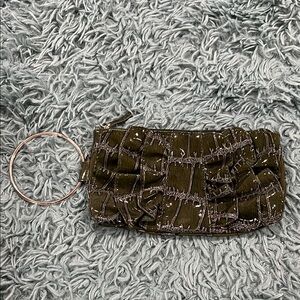 Chateau-Chic Olive Green With Silver band Gathered Clutch